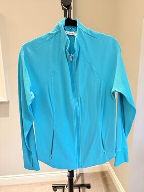 Athleta Light Blue Women's Ribbed Zip-Front Jacket